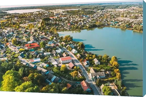 Braslav, Braslaw District, Belarus. Aerial View Of Town. Famous Lakes