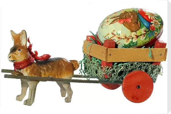 kitsch, Happy Easter, Easter bunny with cart, Germany, circa 1925