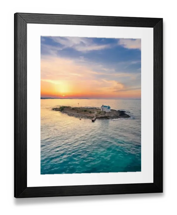 Framed Print : White Church Print at Sunset in Malia, Crete