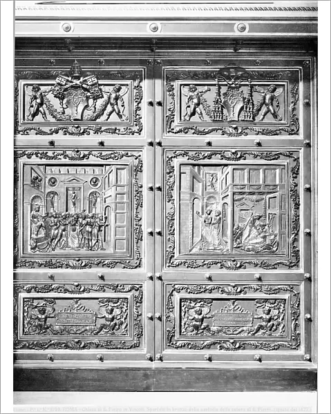 Bronze door of the enclosure of the chains of St. Peter and coats of arms of Pope Julius II Della Rovere, the Church of St. Peter in Chains, Rome