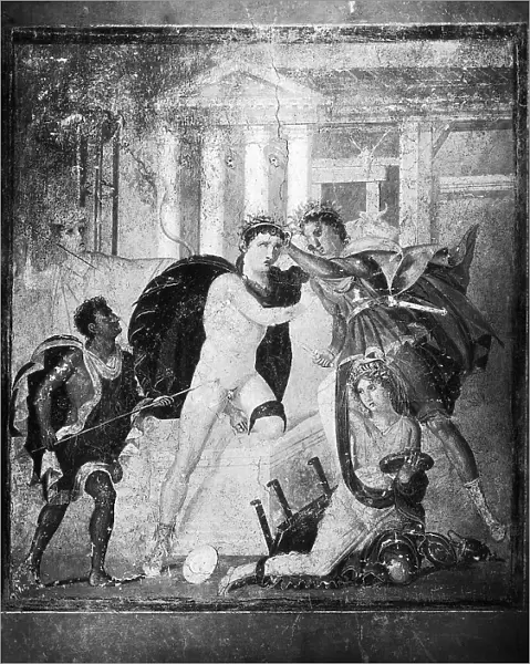 Neoptolemus Killed by Orestes in Delphi, fresco, Roman Art, Style III, House of Marco Lucrezio Frontone, Archaeological Area, Pompeii