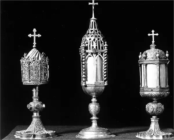 Three shrines in gilded copper with enamel, belonging to the Treasurey of the Church of St.Domenic in Bologna