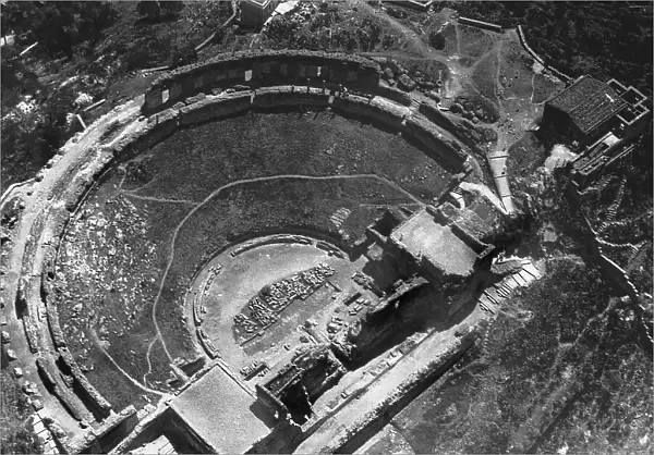 Aerial view of the ruins of the Greek Teatro in Taormina