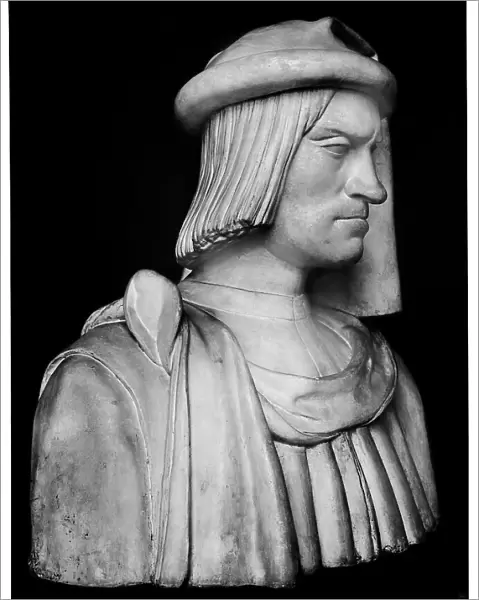 Bust of Lorenzo the Magnificent, plaster cast of the original preserved today at the Bode Museum in Berlin, Palazzo Medici-Riccardi, Florence