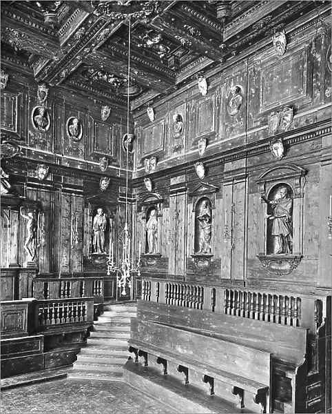 The anatomical theatre, built by Antonio Levanti in Archiginnasio, Bologna, headquarters of the Bologna studio from 1563 to 1803. The Municipal library since 1835