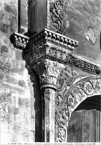 Detail of the portal on the faade of the Basilica of San Nicola, in Bari, Puglia