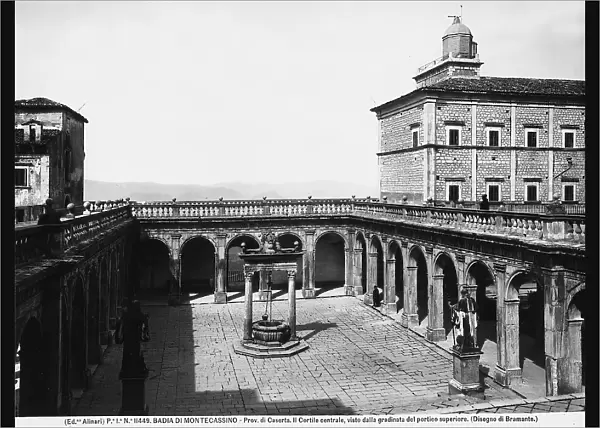 The central cloister of the Abbey of Montecassino seen from the upper loggia, Frosinone