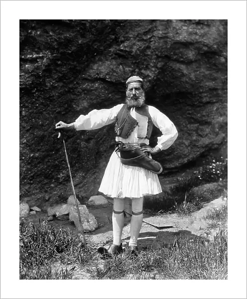 Portrait of a shepherd of Delphi. The man is dressed in traditional costume