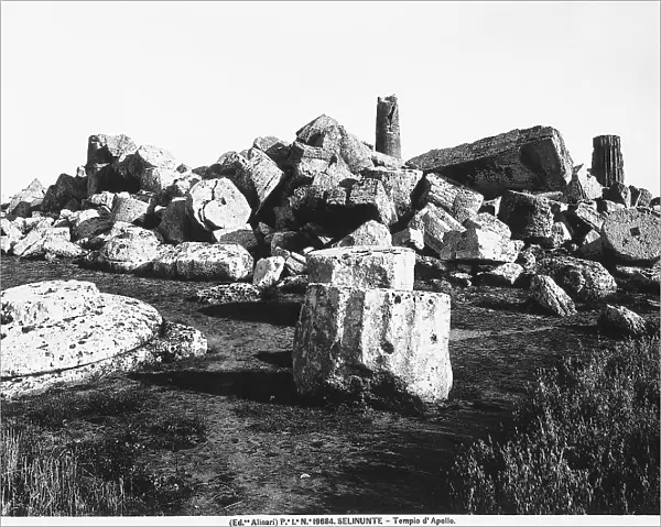 The ruins of Temple G, or Temple of Apollo, in Selinunte, in the province of Trapani