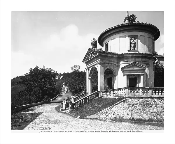 View of the VII Chapel of Sacro Monte in Varese. In the background, other chapels in the park and the city above