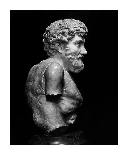 Bust of Aesop seen in profile. Sculpture from the Antonine Period, displayed in Villa Albani, Rome, Lazio