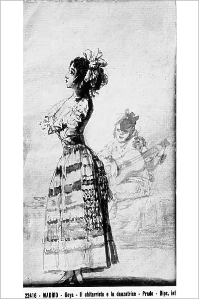 The guitarist and the dancer; drawing by Francisco Goya, in the Prado Museum in Madrid