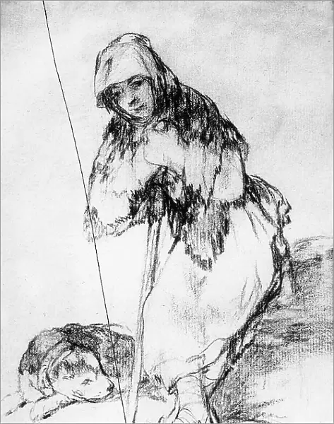The young shepherdess; drawing by Francisco Goya, in the Prado Museum in Madrid