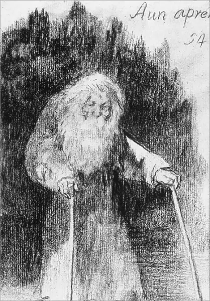 The decrepit old man; drawing by Francisco Goya, in the Prado Museum in Madrid