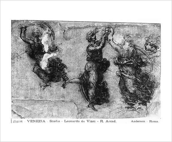 Dancing female figures. Drawing by Leonardo da Vinci preserved in the Galleries of the Academy, Venice