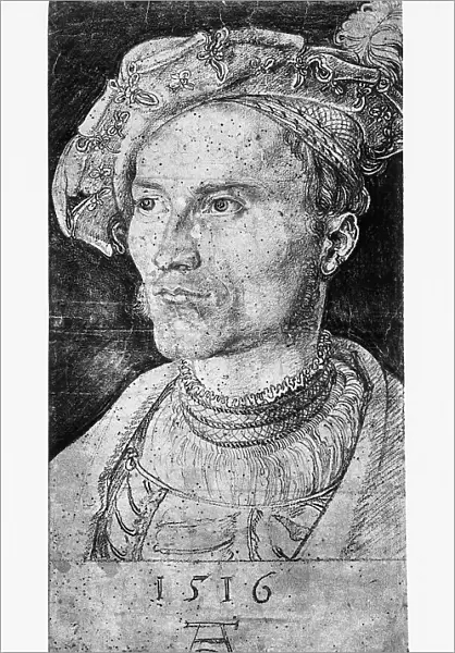 Portrait of a young nobleman wearing a hat, drawing by Albrecht Durer, in the British Museum in London