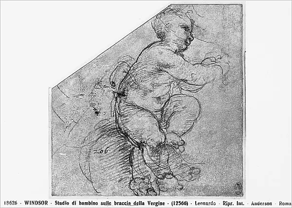 Study of a child. Drawing by Leonardo, in Windsor Castle, near London