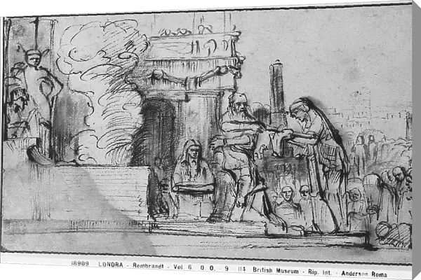 Group of people around a fire; drawing by Rembrandt van Rhijn, in the British Museum in London