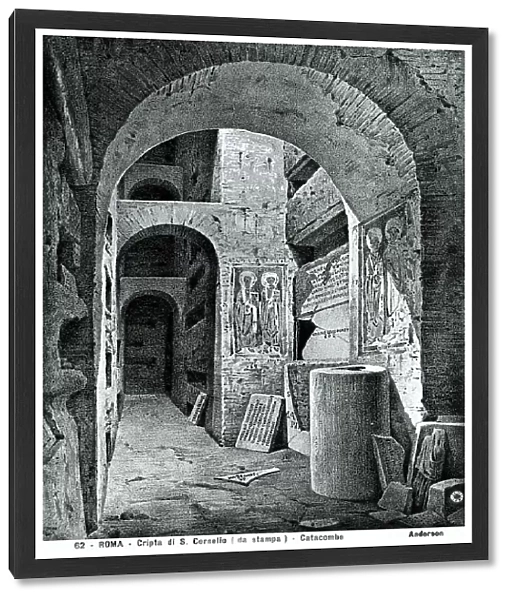 Engraving depicting the Crypt of Saint Cornelius in Rome