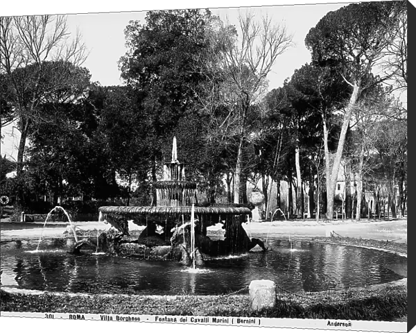 The fontana dei Cavalli Marini (fountain of sea horses), by Christopher Unterberger, located in the park of Villa Borghese, Rome