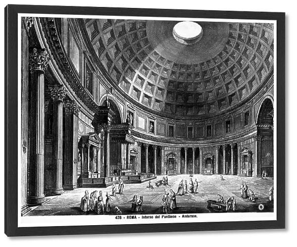 Engraving depicting the interior of the Pantheon, in Rome