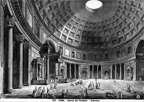 Engraving depicting the interior of the Pantheon, in Rome