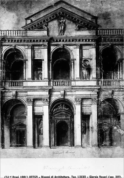 Architectural drawing by Giorgio Vasari located at the Uffizi Gallery in Florence