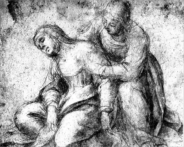 Sodoma's drawing-study for the Piet with fainting Madonna, at the Uffizi Gallery in Florence