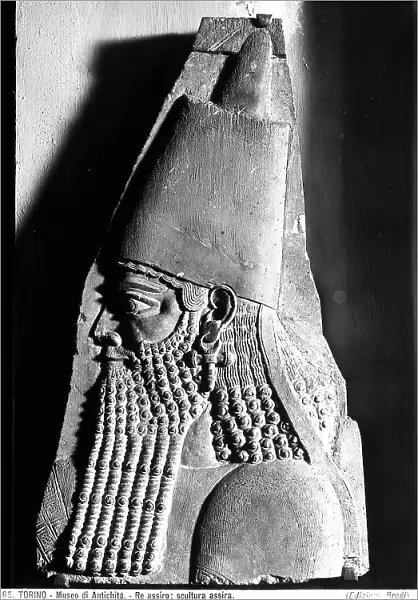 The head of King Sargon II. Assyrian bas relief on exhibit at the Egyptian Museum in Turin