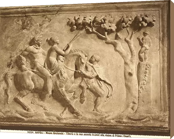 Bas-relief representing Tiberius and his lover before the statue of Priapus taken from the island of Capri and now preserved in the National Archaeological Museum in Naples