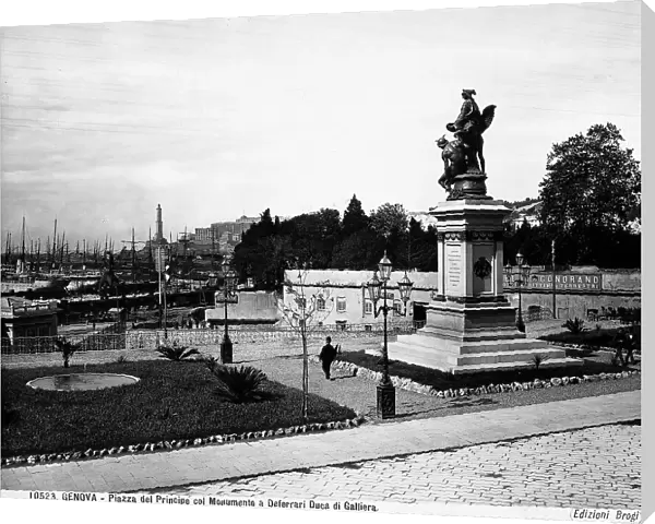 The monument to the Duke of Galliera by Giulio Monteverde and Piazza del Principe in Genoa. In the background is the port