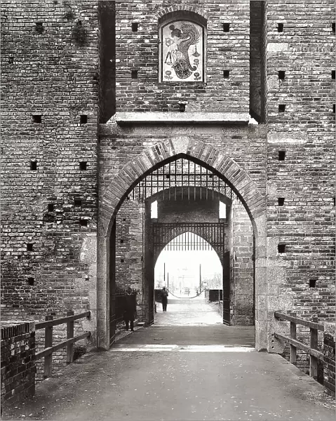 Interior view of Castello Sforzesco in Milan. In the foreground is the Northern Gate seen from the Courtyard of Bona di Savoia