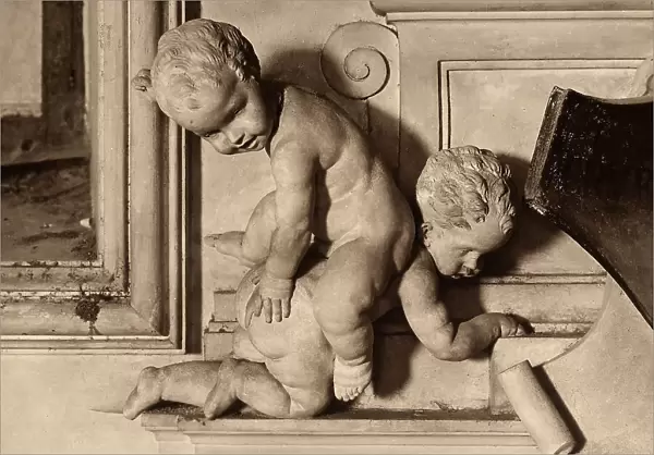 Two putti playing. Stucco sculpture by Giacomo Serpotta, located in the Rosary Oratory in Palermo
