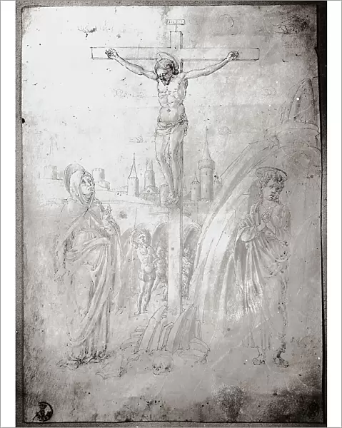 Crucifixion; drawing by Antonio Pollaiolo, in the Gabinetto dei Disegni e delle Stampe, at the Uffizi Gallery, Florence