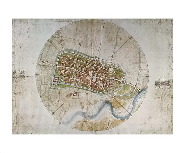 Map of the city of Imola, drawing (12684), by Leonardo da Vinci, housed in the Royal Library of Windsor