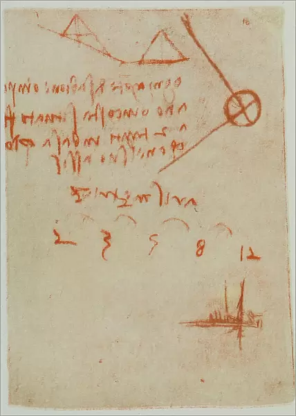 Notes on arithmetic and perspective, writings from the Codex Forster II, c.16r, by Leonardo da Vinci, housed in the Victoria and Albert Museum, London