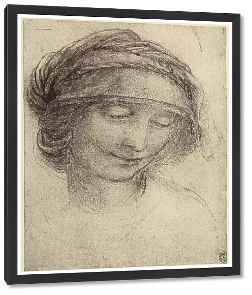 Study of the face of St. Anne, charcoal drawing on white paper by Leonardo da Vinci and preserved at the Royal Library of Windsor