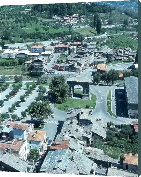 Aerial view of the Arch of Augustus in Aosta