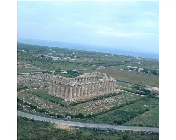 Selinunte: aerial view of the archaeological site with the Temple E