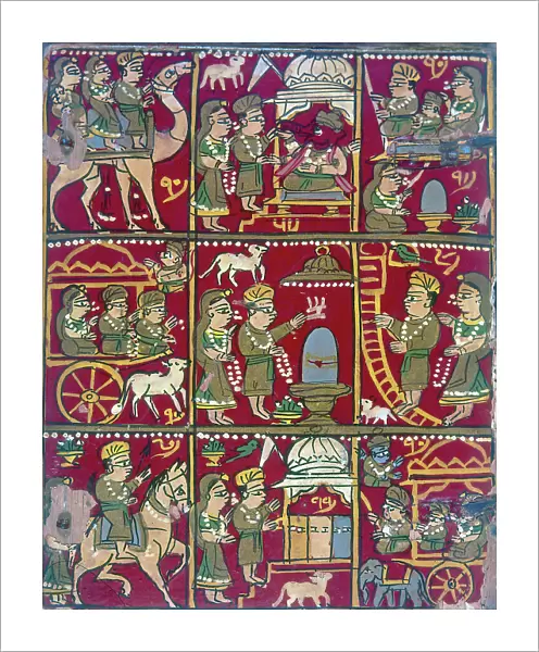 Scenes from the life of the Maharaja (maharajah), hand-woven painted, India