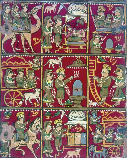 Scenes from the life of the Maharaja (maharajah), hand-woven painted, India