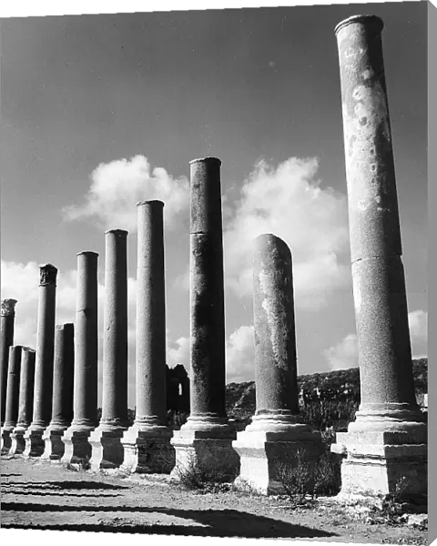 The columns on the column-lined street from the Hellenistic and Roman period, in the ancient city of Perge, Turkey