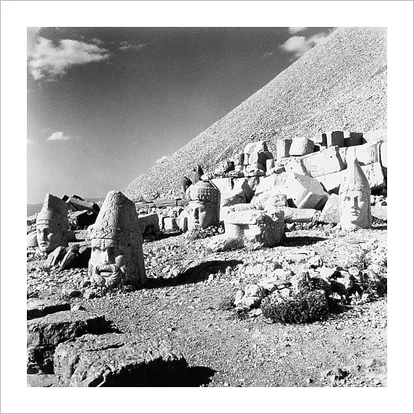 Heads of gods, remains of the colossal statues from the Tomb of Antiochus I, on the summit of Nemrut Dagi