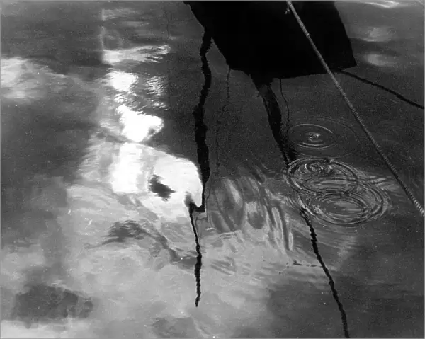 'Poppe di barche' (Ship Sterns). Reflection on the water of the stern of a ship and of the mooring rope
