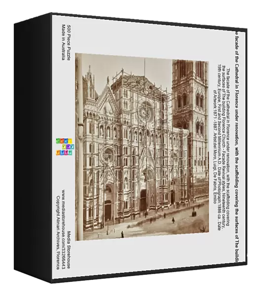 The facade of the Cathedral in Florence under renovation, with the scaffolding covering the surfaces of The building