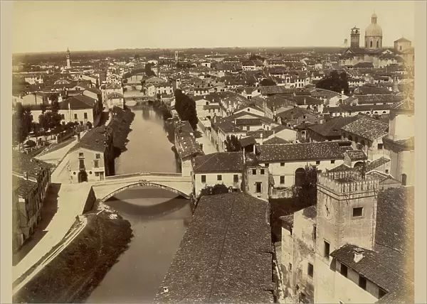 Panorama of Padua, Italy: in the foreground a bridge on the river