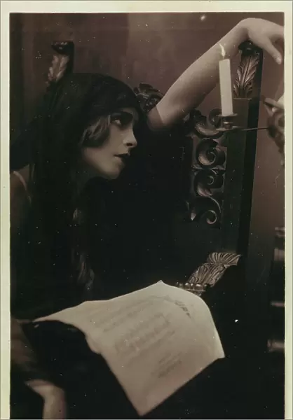 Portrait of a young woman with a sheet music, Nocturne, postcard
