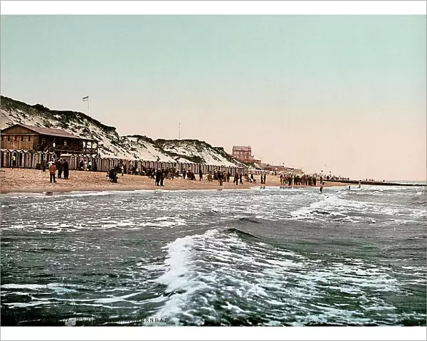 View of the coastline of Sylt, with the bathing establishments for men only