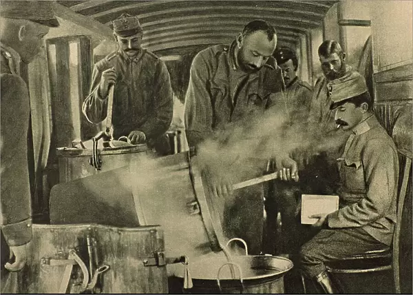 World War I: kitchen of the German army in a wagon