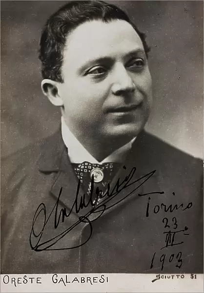 Portrait of the Italian theater actor Oreste Calabresi (1857-1915); postcard with autograph